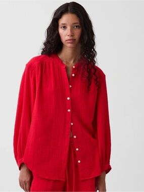 GAP Weekend Red 100% Cotton Crinkle Gauze Tunic Shirt XXS